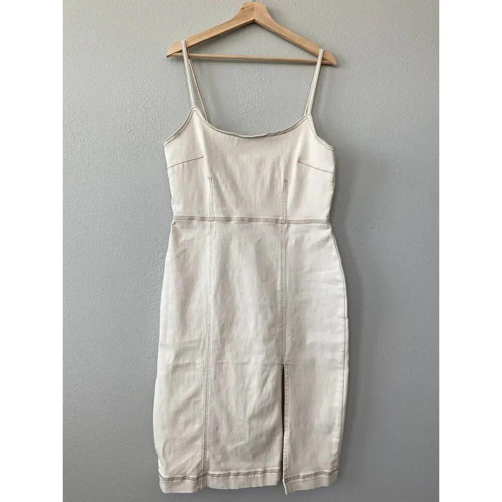 Steve Madden Fitted Denim Slip Dress Size 16 Sand Bodycon Midi NWT Minimalist